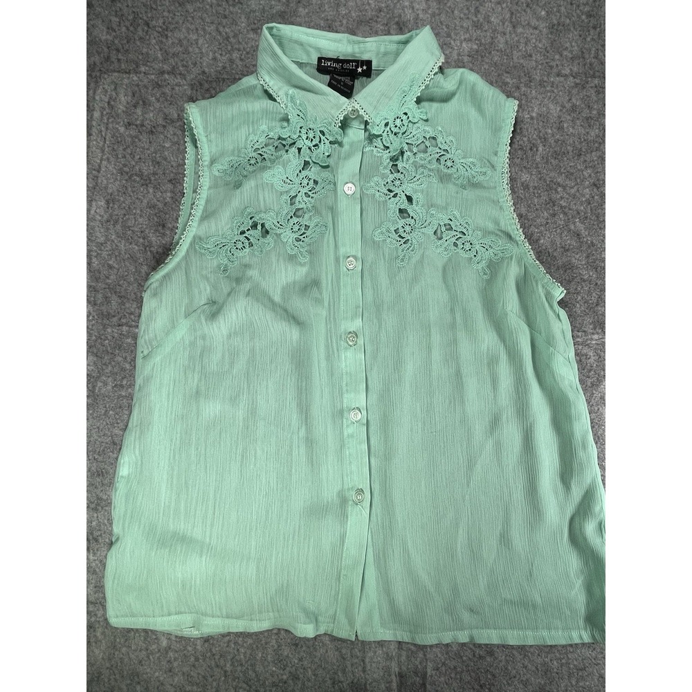 Living Doll Women's Mint Green Tank Lace Cottagecore Blouse Sz S Small‎ Workwear